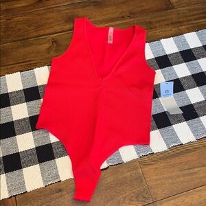 Mono B red ribbed bodysuit